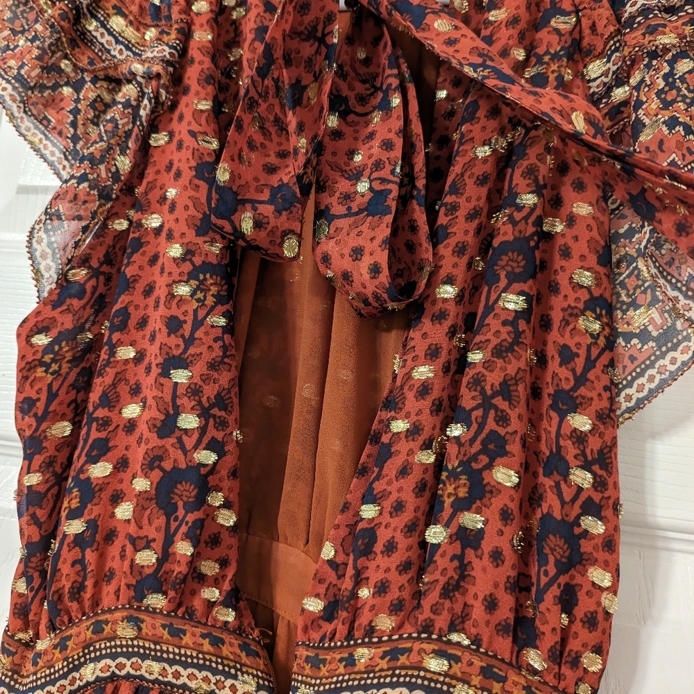 SOLD ULLA JOHNSON ALASTAIR DRESS - BRICK AND GOLD - Picture 6 of 9